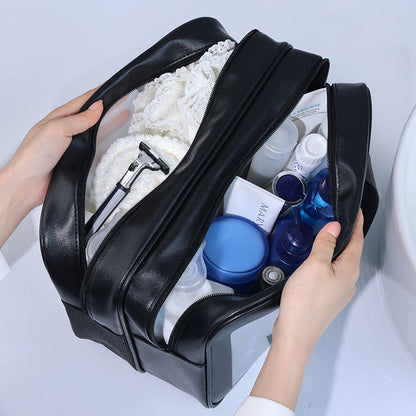 2PCS Dual-Layer Transparent PU Cosmetic Pouch - Wet and Dry Separation, Large size(31*15*20cm)- Black Tristar Online