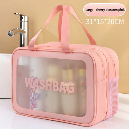 2PCS Dual-Layer Transparent PU Cosmetic Pouch - Wet and Dry Separation, Large size(31*15*20cm)- Pink Tristar Online