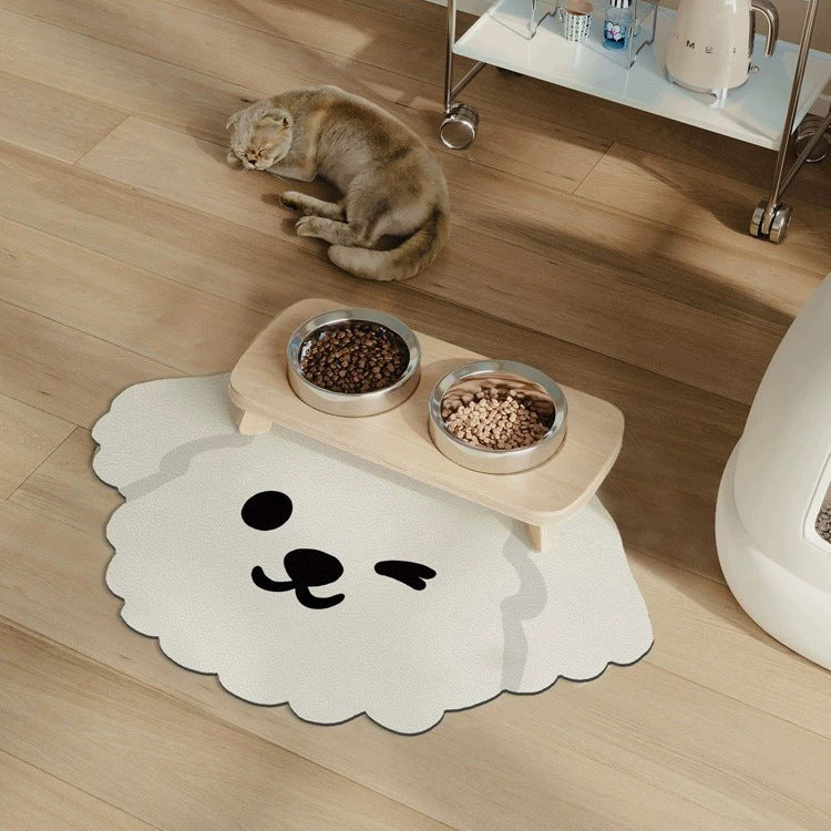 2 Pcs Style 7 White and Black Puppy pattern Cartoon Pet Feeding Mat for Cats & Dogs - Absorbent Diatom Mud Splash-Proof Mat, Easy to Clean Tristar Online