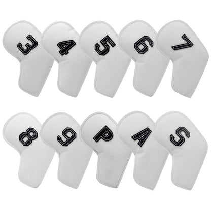White Golf Iron Head Covers Set of 10 - Waterproof PU Leather Club Protectors with Embroidered Numbers (3-9, P, A, S) Tristar Online