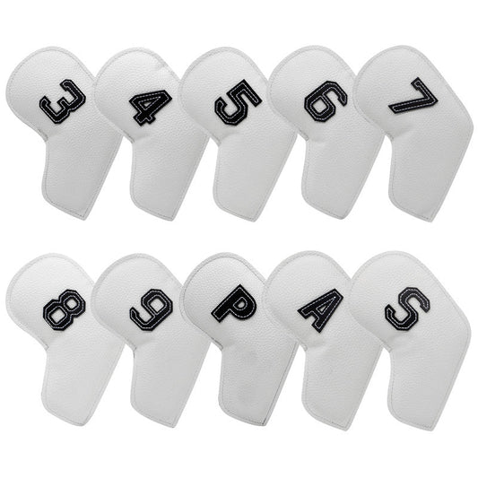 White Golf Iron Head Covers Set of 10 - Waterproof PU Leather Club Protectors with Embroidered Numbers (3-9, P, A, S) Tristar Online