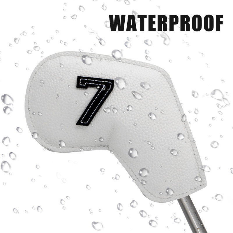 White Golf Iron Head Covers Set of 10 - Waterproof PU Leather Club Protectors with Embroidered Numbers (3-9, P, A, S) Tristar Online