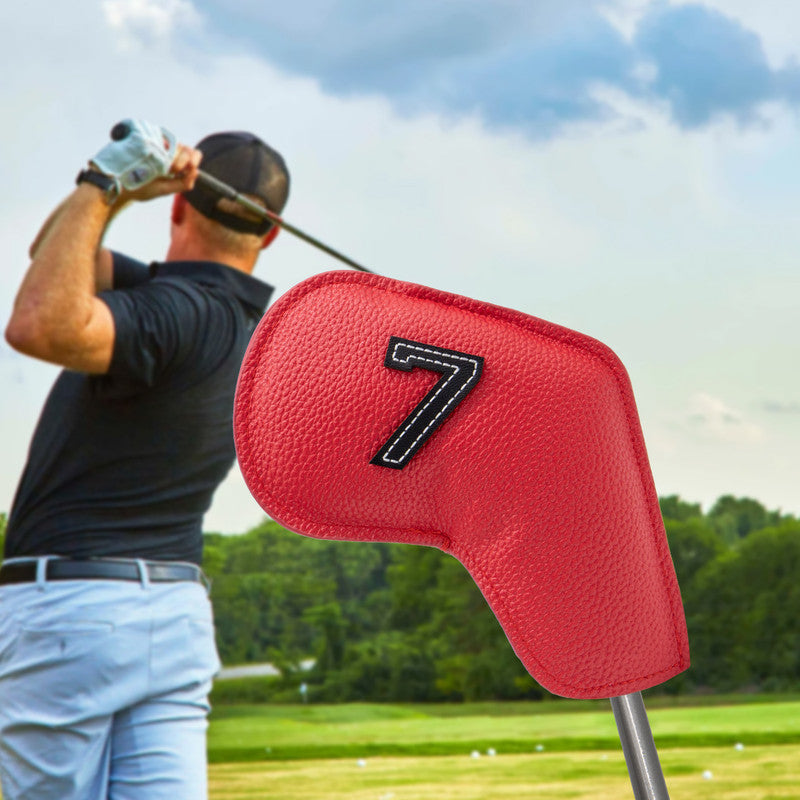 Red Golf Iron Head Covers Set of 10 - Waterproof PU Leather Club Protectors with Embroidered Numbers (3-9, P, A, S) Tristar Online