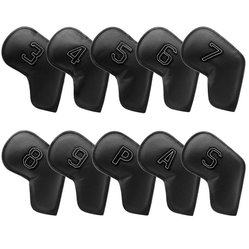 Black Golf Iron Head Covers Set of 10 - Waterproof PU Leather Club Protectors with Embroidered Numbers (3-9, P, A, S) Tristar Online