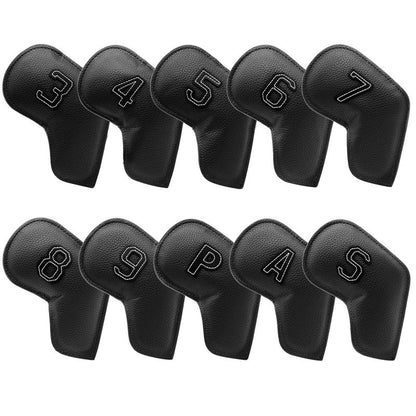 Black Golf Iron Head Covers Set of 10 - Waterproof PU Leather Club Protectors with Embroidered Numbers (3-9, P, A, S) Tristar Online