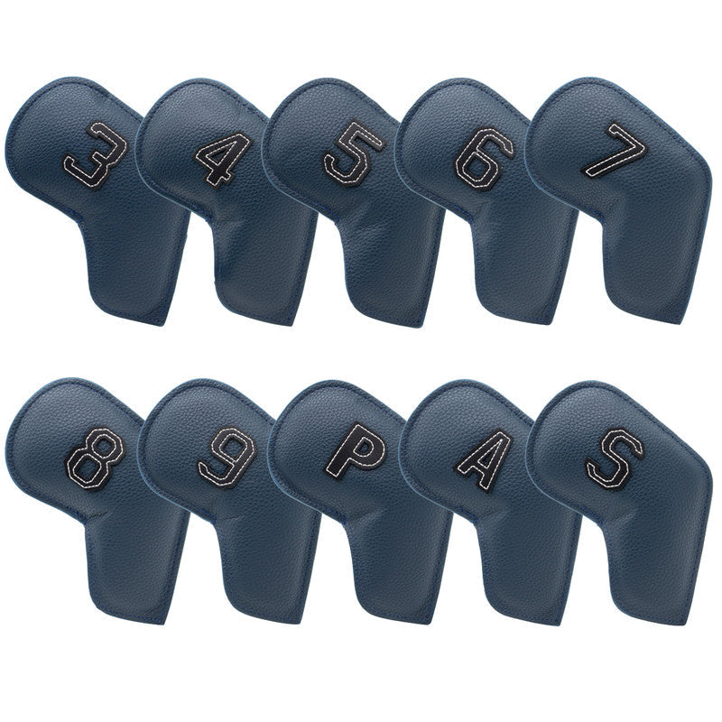 Dark Blue Golf Iron Head Covers Set of 10 - Waterproof PU Leather Club Protectors with Embroidered Numbers (3-9, P, A, S) Tristar Online