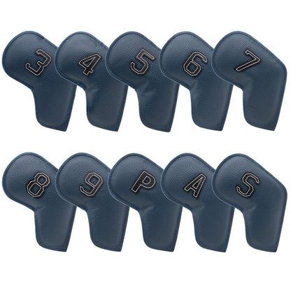 Dark Blue Golf Iron Head Covers Set of 10 - Waterproof PU Leather Club Protectors with Embroidered Numbers (3-9, P, A, S) Tristar Online