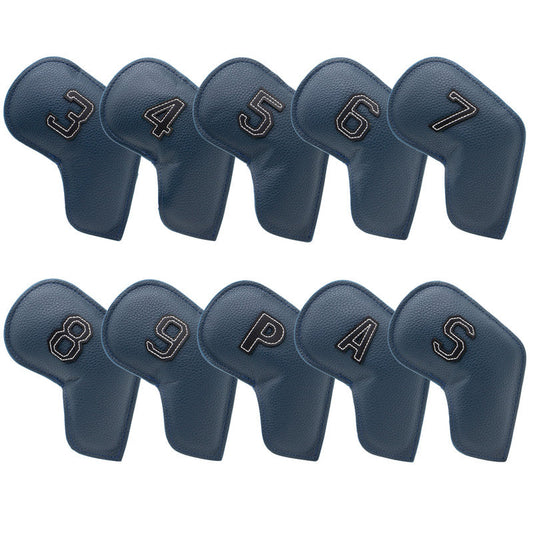 Dark Blue Golf Iron Head Covers Set of 10 - Waterproof PU Leather Club Protectors with Embroidered Numbers (3-9, P, A, S) Tristar Online