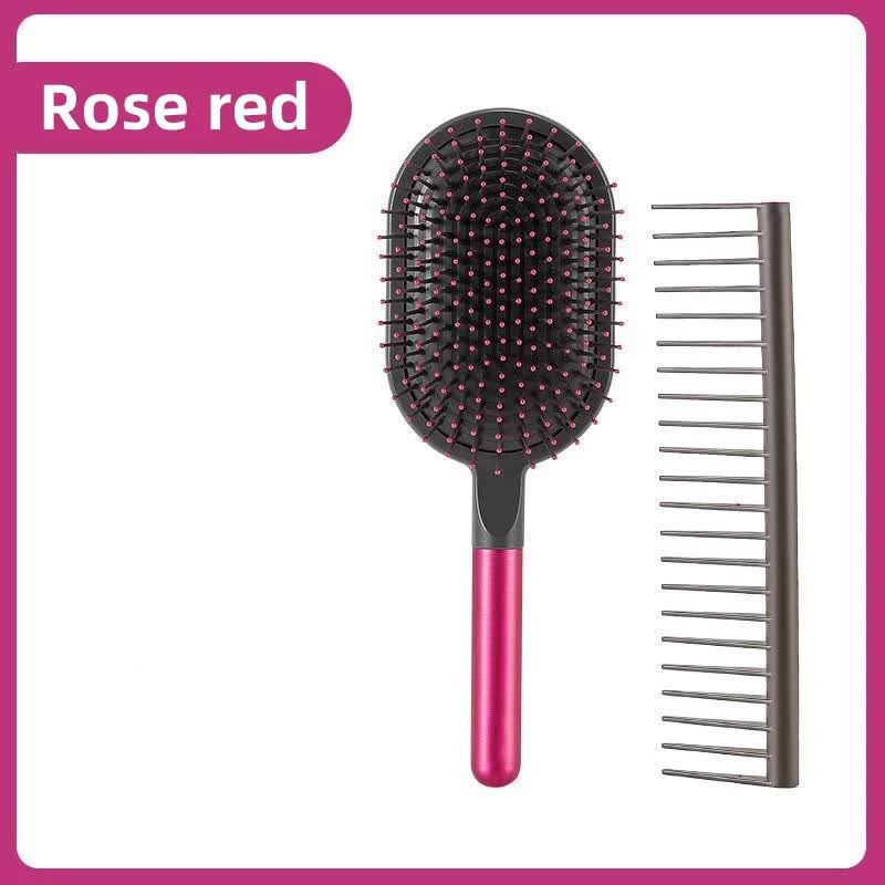 Rose Red Air Cushion Massage Paddle Brush & Wide Tooth Comb Set - Gentle Detangling for All Hair Types Tristar Online