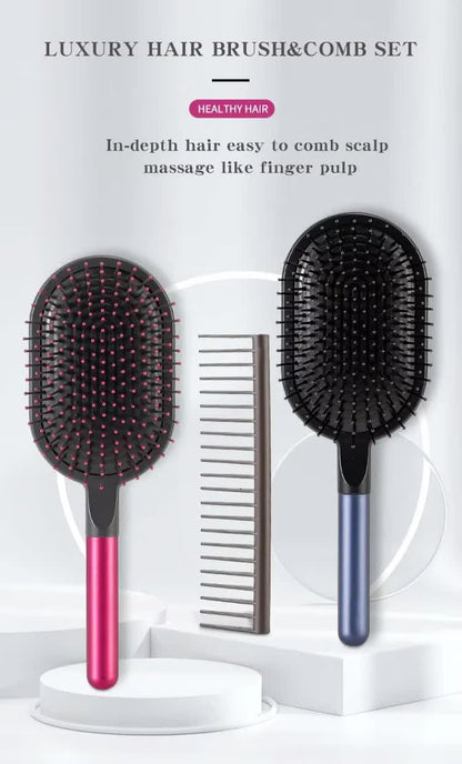 Rose Red Air Cushion Massage Paddle Brush & Wide Tooth Comb Set - Gentle Detangling for All Hair Types Tristar Online