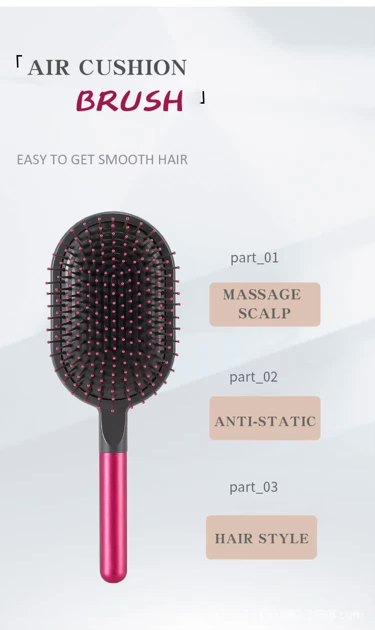 Rose Red Air Cushion Massage Paddle Brush & Wide Tooth Comb Set - Gentle Detangling for All Hair Types Tristar Online