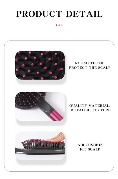 Rose Red Air Cushion Massage Paddle Brush & Wide Tooth Comb Set - Gentle Detangling for All Hair Types Tristar Online