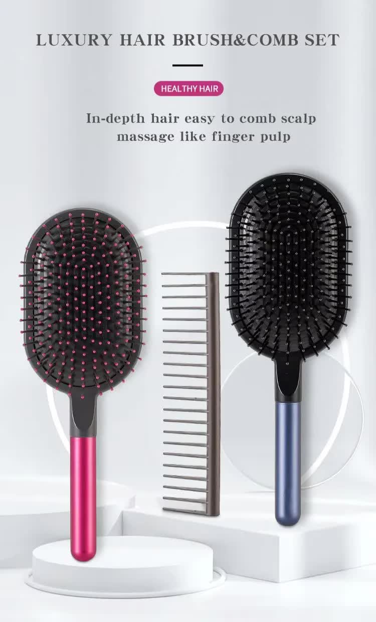 Blue Air Cushion Massage Paddle Brush & Wide Tooth Comb Set - Gentle Detangling for All Hair Types Tristar Online