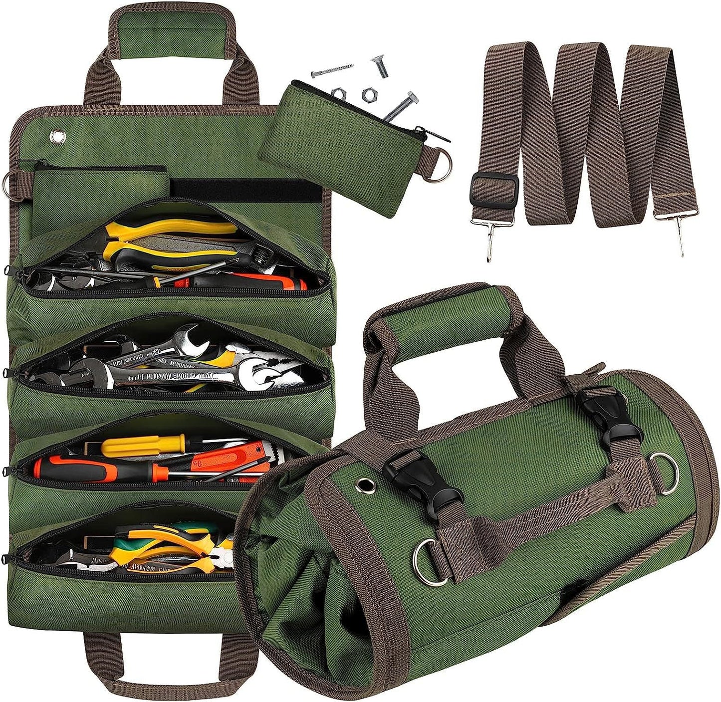 Green Heavy Duty Roll-Up Tool Bag Organizer - Waterproof Oxford Fabric Pouch with Multiple Pockets Tristar Online