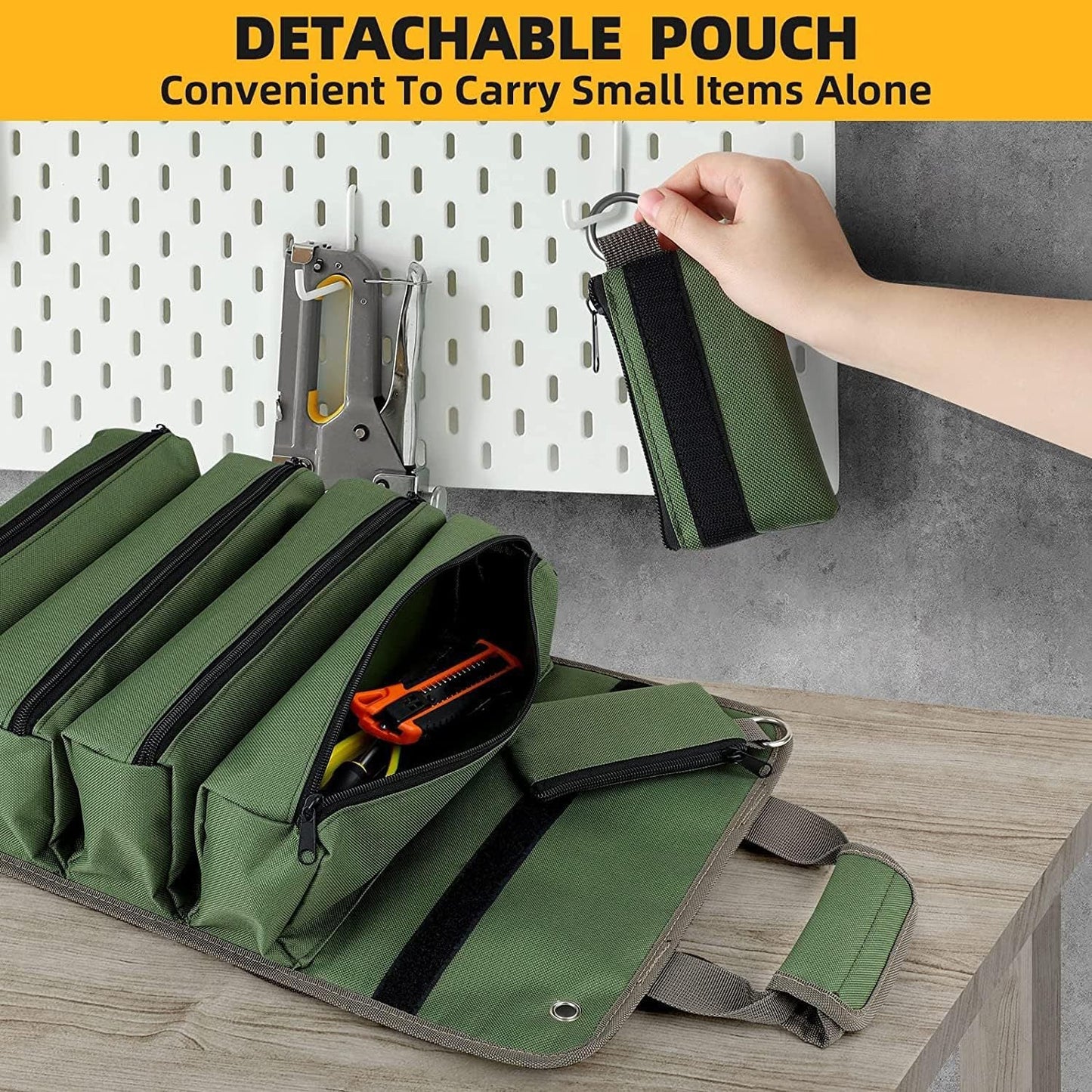 Green Heavy Duty Roll-Up Tool Bag Organizer - Waterproof Oxford Fabric Pouch with Multiple Pockets Tristar Online