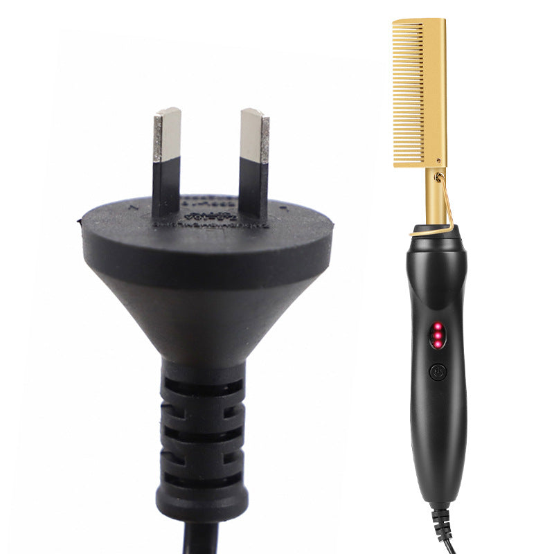 Gold and Black Electric Hot Comb Hair Straightener - Fast Heating Styling Tool with 3 Temp Settings & Anti-Scald Guard Tristar Online