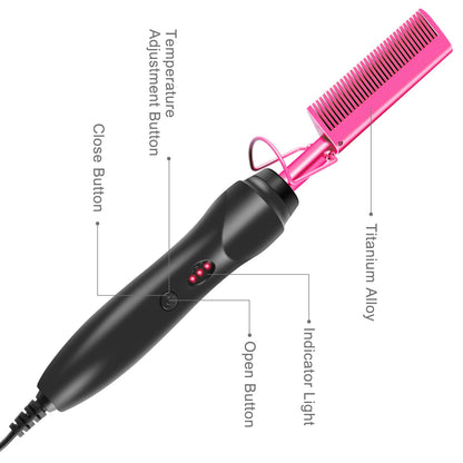 Rose Red And Black Electric Hot Comb Hair Straightener - Fast Heating Styling Tool with 3 Temp Settings & Anti-Scald Guard Tristar Online