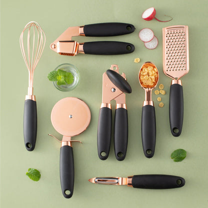 Black And Rose Gold 7-Piece Kitchen Gadget Set - Stainless Steel Utensils with Comfort Grip Handles Tristar Online
