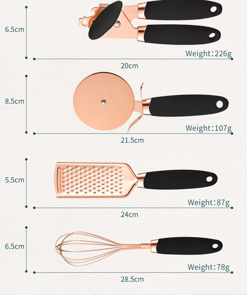 Black And Rose Gold 7-Piece Kitchen Gadget Set - Stainless Steel Utensils with Comfort Grip Handles Tristar Online