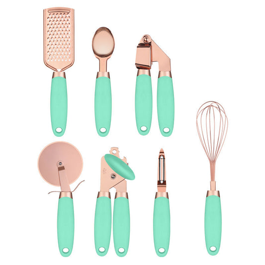 Green And Rose Gold 7-Piece Kitchen Gadget Set - Stainless Steel Utensils with Comfort Grip Handles Tristar Online