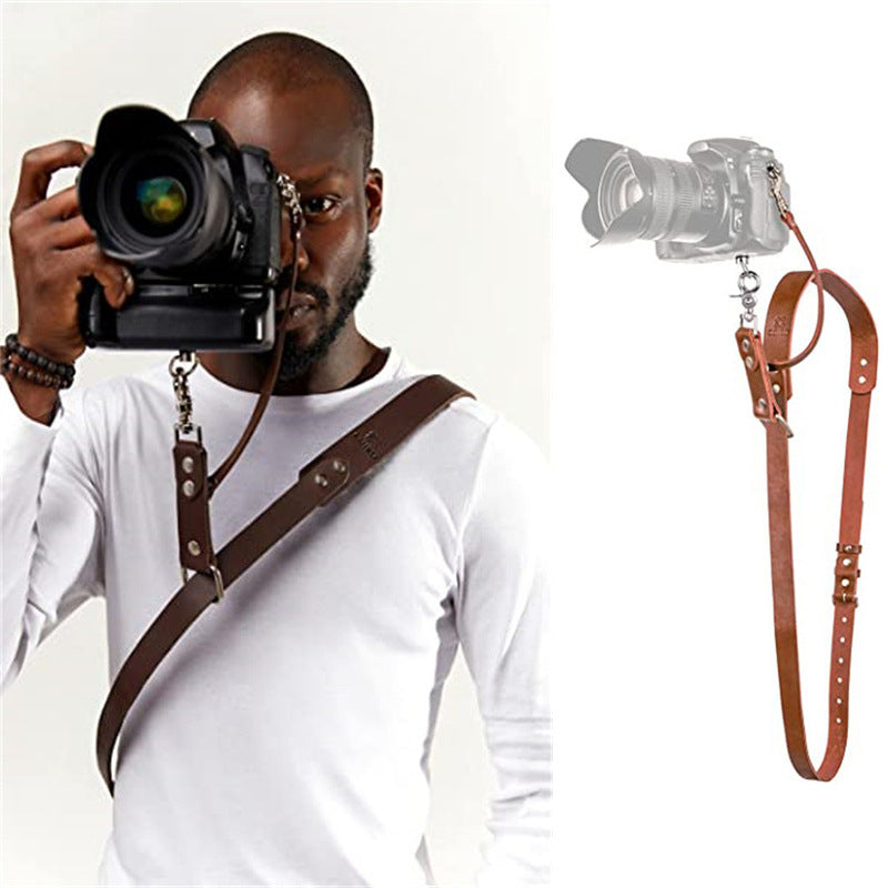 Coffee Adjustable Genuine Leather Camera Strap - Crossbody Shoulder Sling for DSLR/SLR(The camera is a prop and is not included) Tristar Online