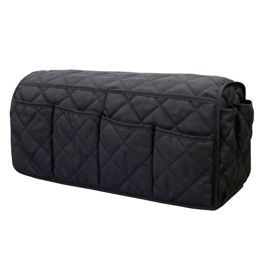 2 Pcs Black Quilted Sofa Armrest Organizer Caddy - Multi-Pocket Remote Control Holder Bag Tristar Online