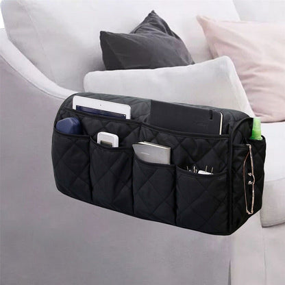 2 Pcs Blue Quilted Sofa Armrest Organizer Caddy - Multi-Pocket Remote Control Holder Bag Tristar Online