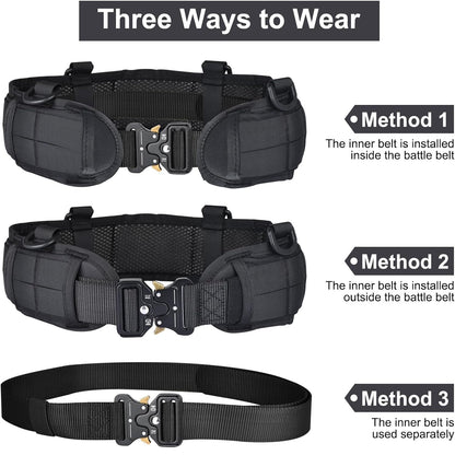 Black Adjustable Tactical Battle Belt Set - Padded MOLLE Outer & Nylon Inner Belt Tristar Online