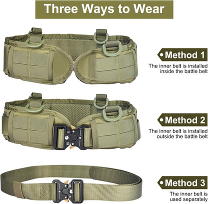 Green Adjustable Tactical Battle Belt Set - Padded MOLLE Outer & Nylon Inner Belt Tristar Online