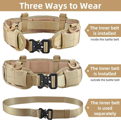 Khaki Adjustable Tactical Battle Belt Set - Padded MOLLE Outer & Nylon Inner Belt Tristar Online