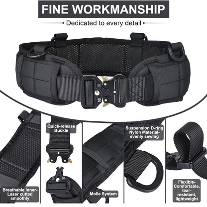 Khaki Adjustable Tactical Battle Belt Set - Padded MOLLE Outer & Nylon Inner Belt Tristar Online