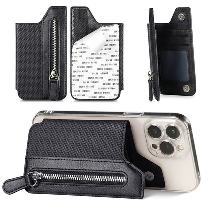2 Pcs Black Multifunction Stick-On Phone Wallet - PU Leather Card Holder with Zipper & Flip Cover Tristar Online