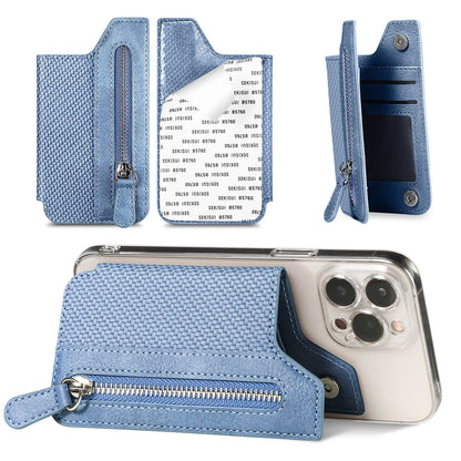 2 Pcs Blue Multifunction Stick-On Phone Wallet - PU Leather Card Holder with Zipper & Flip Cover Tristar Online