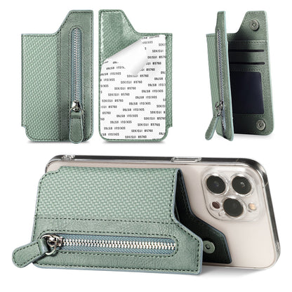 2 Pcs Green Multifunction Stick-On Phone Wallet - PU Leather Card Holder with Zipper & Flip Cover Tristar Online