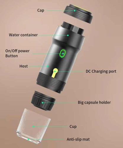 Green 3-in-1 Portable Electric Espresso Maker - Rechargeable Travel Coffee Machine for Capsules & Ground Coffee Tristar Online