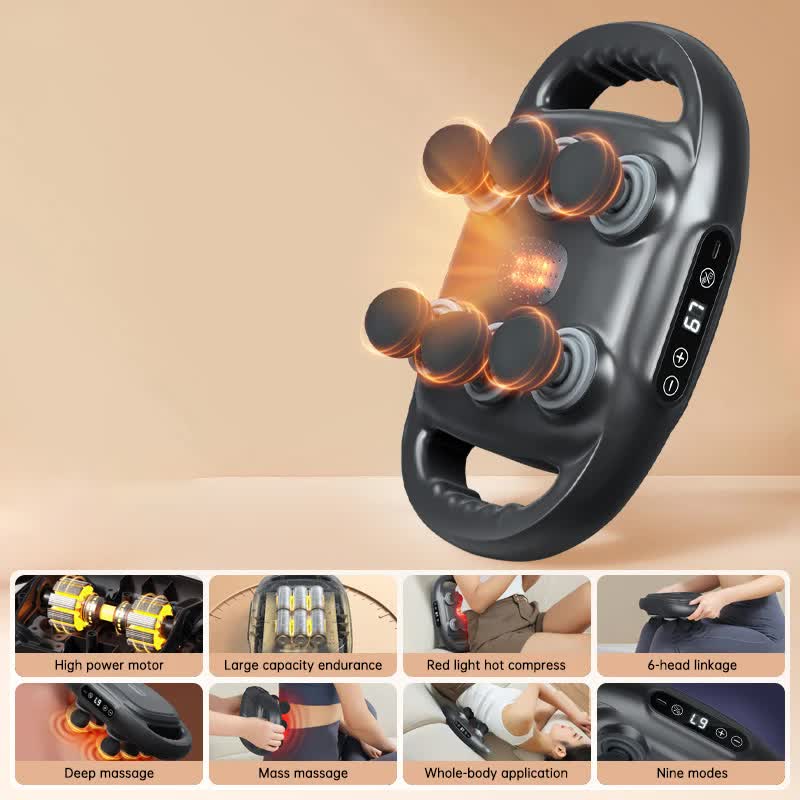 Dark Grey Advanced 6-Head Percussion Massager with Heat - Rechargeable Deep Tissue Muscle Relief Gun Tristar Online
