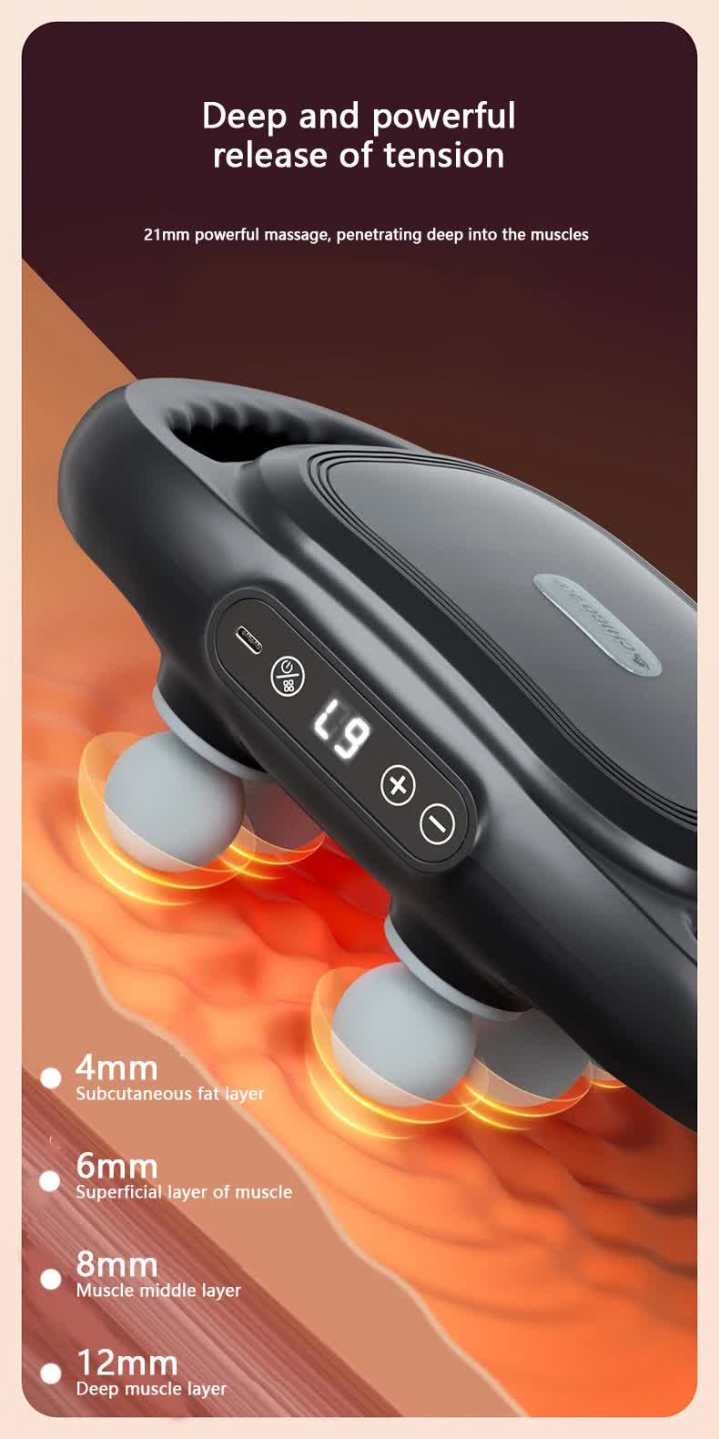 Dark Grey Advanced 6-Head Percussion Massager with Heat - Rechargeable Deep Tissue Muscle Relief Gun Tristar Online