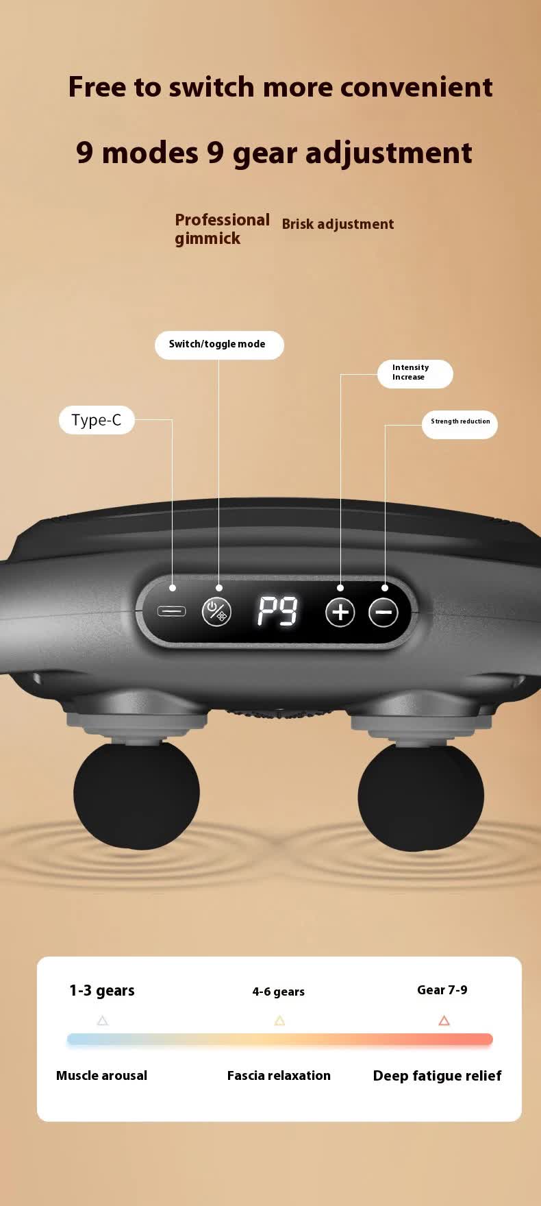 Dark Grey Advanced 6-Head Percussion Massager with Heat - Rechargeable Deep Tissue Muscle Relief Gun Tristar Online