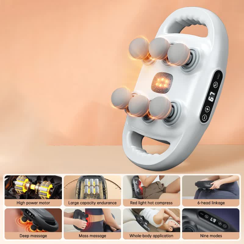 White Advanced 6-Head Percussion Massager with Heat - Rechargeable Deep Tissue Muscle Relief Gun Tristar Online