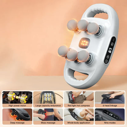 White Advanced 6-Head Percussion Massager with Heat - Rechargeable Deep Tissue Muscle Relief Gun Tristar Online