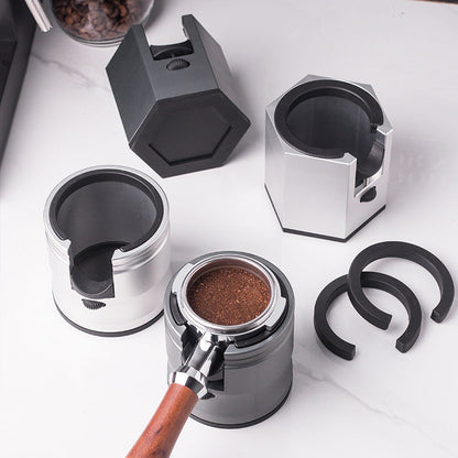 Silver Round Professional Aluminum Espresso Tamping Station - Adjustable Portafilter Holder Stand Tristar Online
