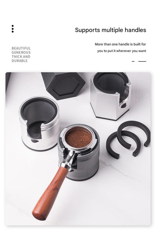 Silver Round Professional Aluminum Espresso Tamping Station - Adjustable Portafilter Holder Stand Tristar Online