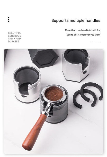 Silver Round Professional Aluminum Espresso Tamping Station - Adjustable Portafilter Holder Stand Tristar Online