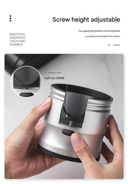 Silver Round Professional Aluminum Espresso Tamping Station - Adjustable Portafilter Holder Stand Tristar Online