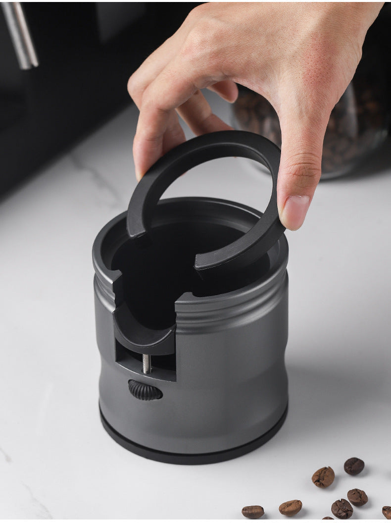 Dark Grey Round Professional Aluminum Espresso Tamping Station - Adjustable Portafilter Holder Stand Tristar Online