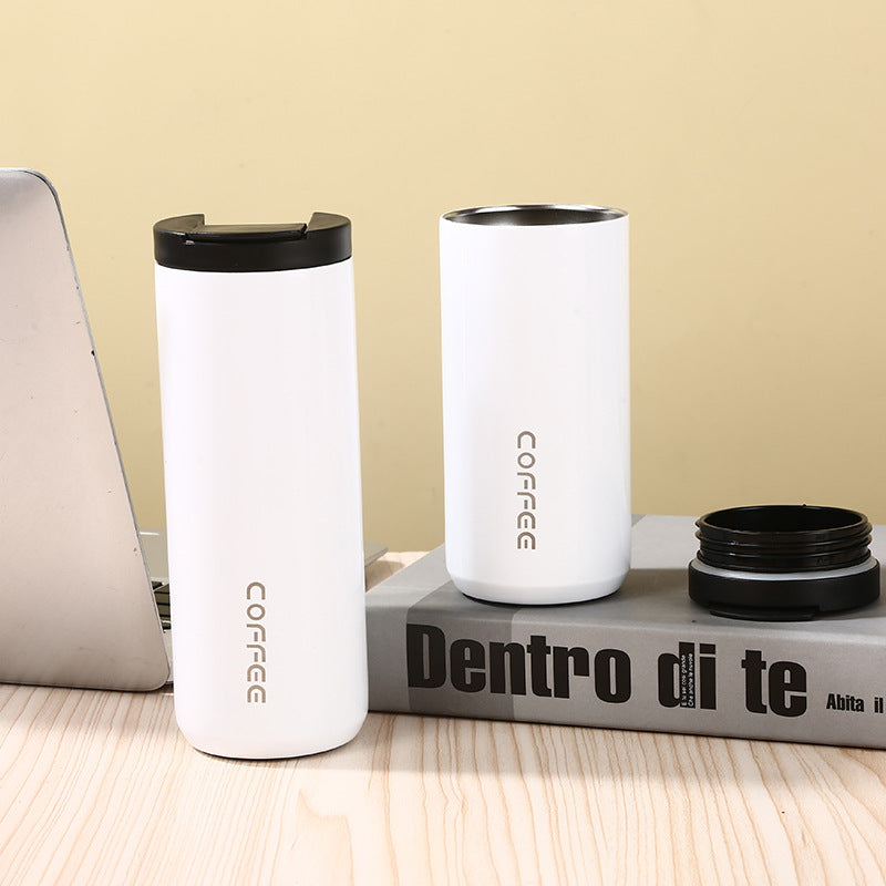 White Sleek Insulated Stainless Steel Coffee Tumbler Set (400ml & 500ml) - One-Touch Lid Travel Mugs Tristar Online
