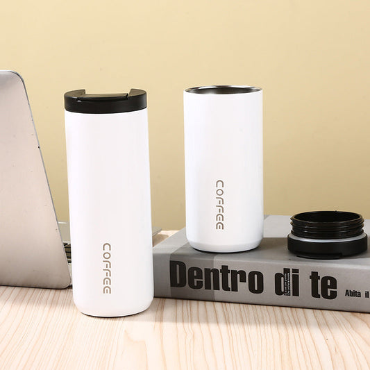 White Sleek Insulated Stainless Steel Coffee Tumbler Set (400ml & 500ml) - One-Touch Lid Travel Mugs Tristar Online