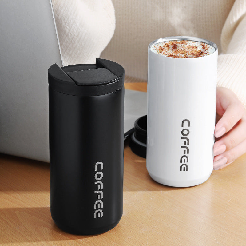 White Sleek Insulated Stainless Steel Coffee Tumbler Set (400ml & 500ml) - One-Touch Lid Travel Mugs Tristar Online