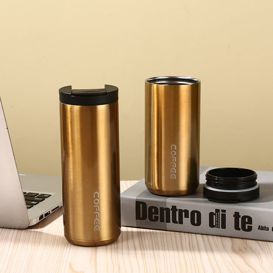 Gold Sleek Insulated Stainless Steel Coffee Tumbler Set (400ml & 500ml) - One-Touch Lid Travel Mugs Tristar Online