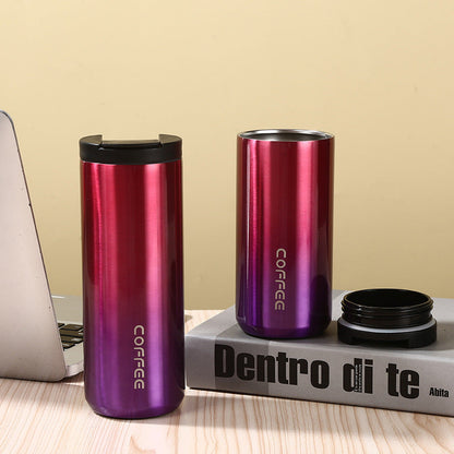 Red And Purple Gradient Color Sleek Insulated Stainless Steel Coffee Tumbler Set (400ml & 500ml) - One-Touch Lid Travel Mugs Tristar Online